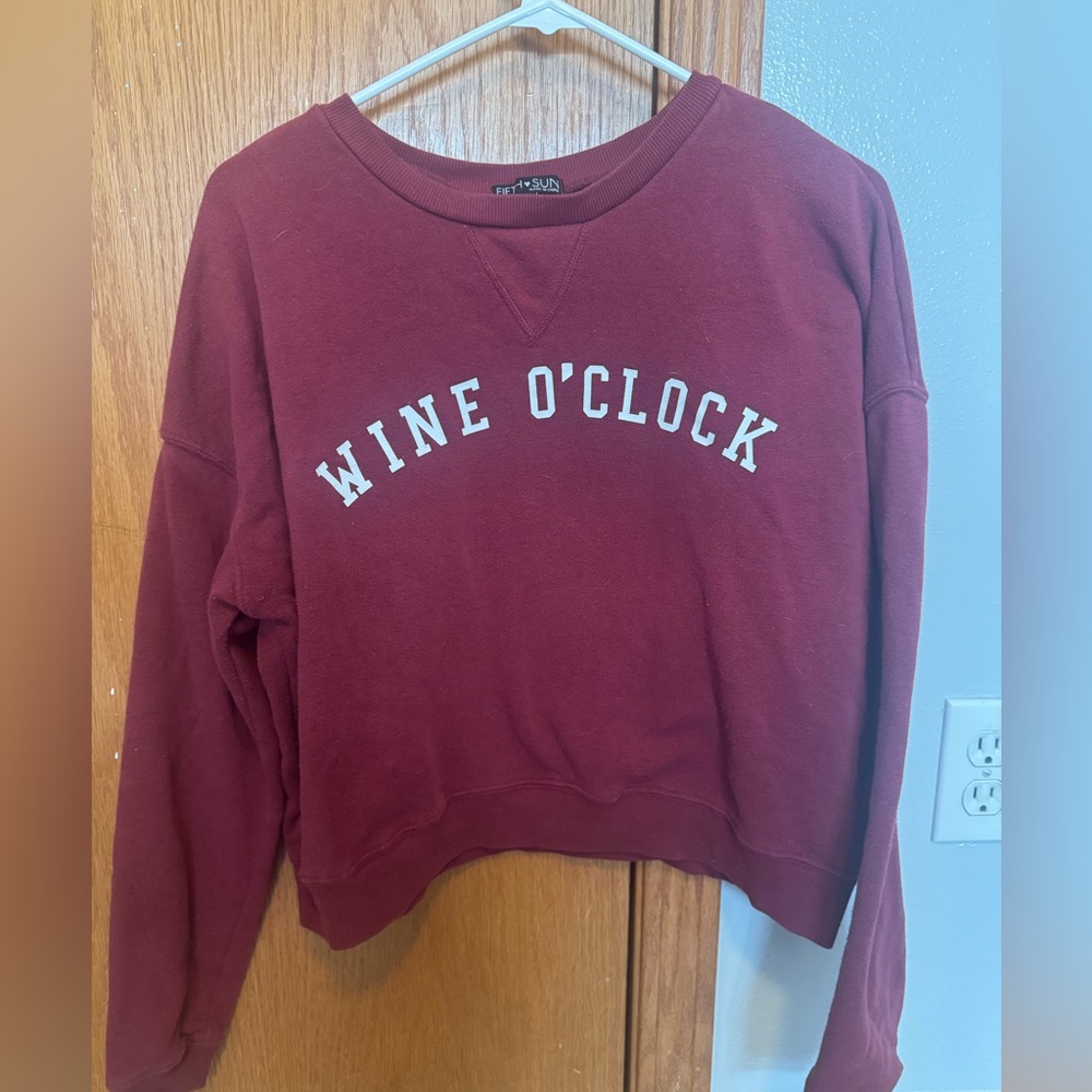 Fifth Sun size LG maroon long sleeve crew ‘WINE O’CLOCK’